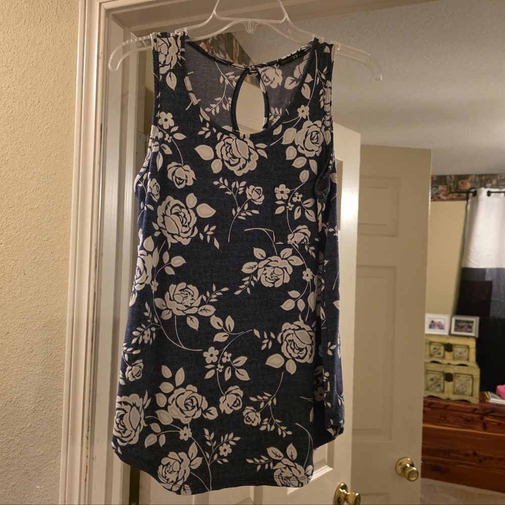 Papermoon Navy and White Floral Tank Top